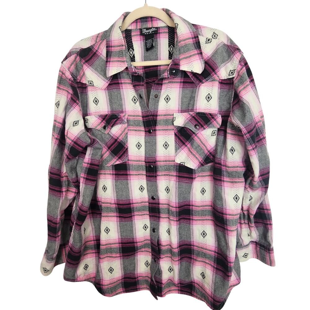 Wrangler Retro Womens Plaid Flannel Western Shirt Sz XXL Snap Cowgirl Country
